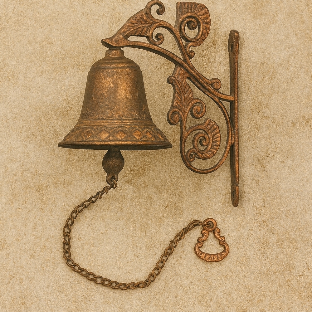 Antique Copper Wall-Mounted Dinner Bell – Ornate Scrollwork Farmhouse Décor